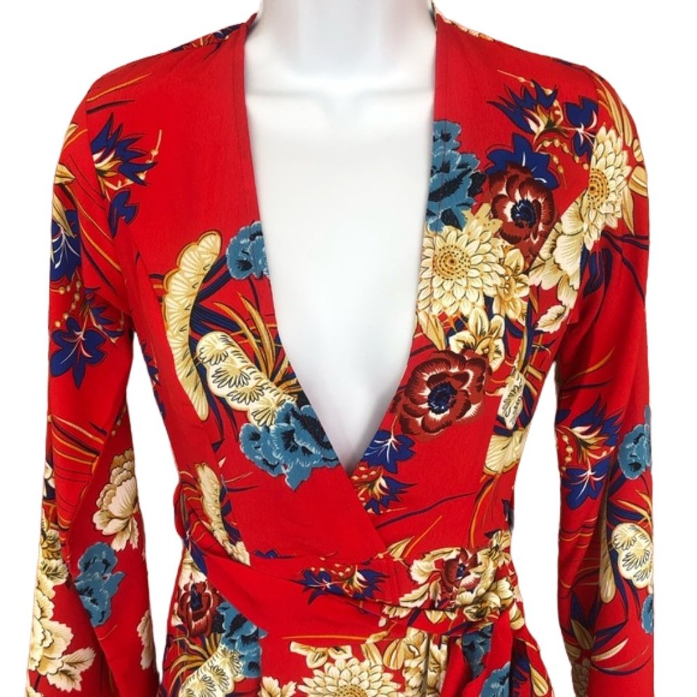 NWT Pretty Little Thing Red Floral Print Kimono Maxi Dress - Picture 4 of 16